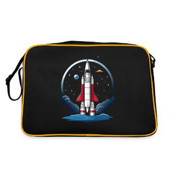 Vintage Raketen Weltraum Logo Space Rocket - Retro Tasche - Schwarz/Gold - Hinten