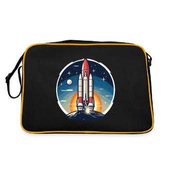 Vintage Raketen Weltraum Logo Space Rocket - Retro Tasche - Schwarz/Gold - Hinten