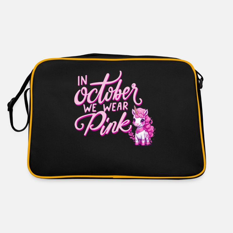 Brustkrebs Oktober Rosa Einhornband Retro Tasche