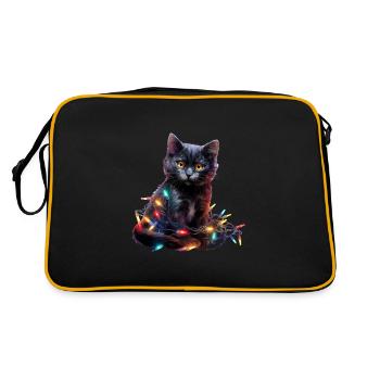Christmas Lights Katze Weihnachten - Retro Tasche - Schwarz/Gold - Hinten