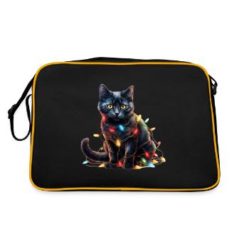Christmas Lights Katze Weihnachten - Retro Tasche - Schwarz/Gold - Hinten