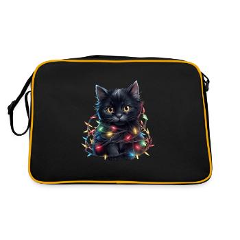Christmas Lights Katze Weihnachten - Retro Tasche - Schwarz/Gold - Hinten
