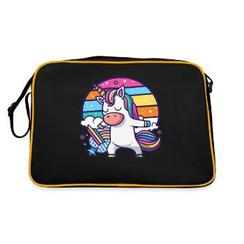Einhorn Regenbogen Einhorn Rose Unicorns - Retro Tasche - Schwarz/Gold - Hinten