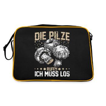 Pilzsammler Korb Mykologen Pilzsucher Pilzjäger - Retro Tasche - Schwarz/Gold - Hinten