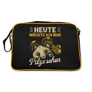 Pilzsucher Schirmlinge Pilzsammler Korb Pilzjäger - Retro Tasche - Schwarz/Gold - Hinten