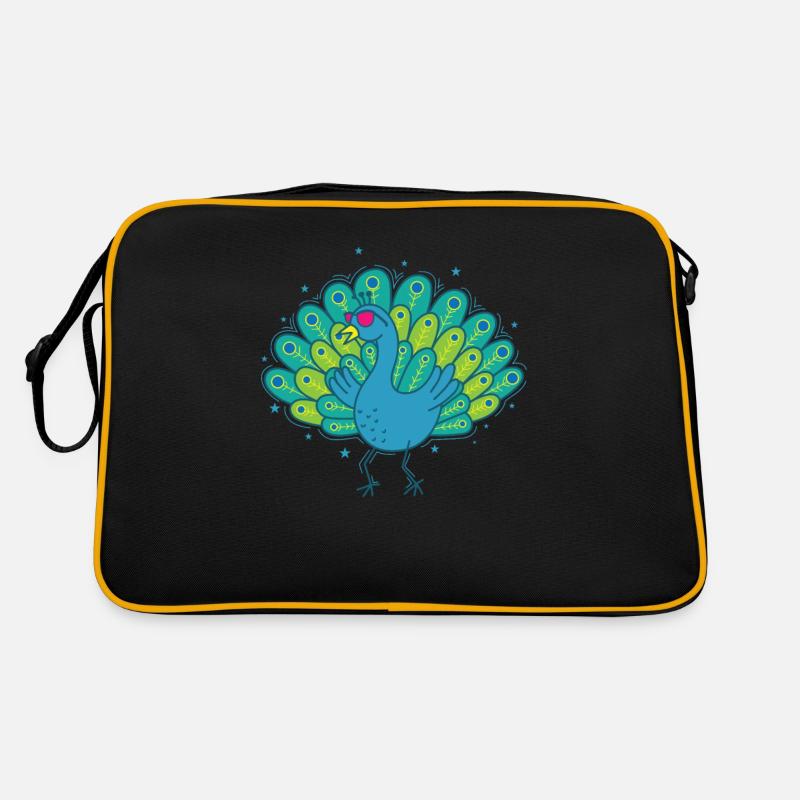 cooler Pfau mit Sonnenbrille Vogel Federn Retro Tasche