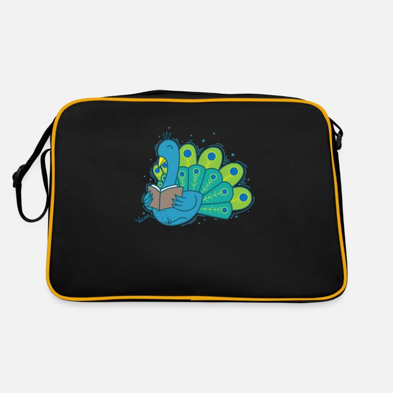 Pfau liest ein Buch Vogel Tier Federn Retro Tasche