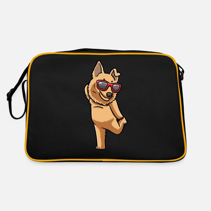 Chien de berger basque avec lunettes de soleil - Sac Retro - noir/or