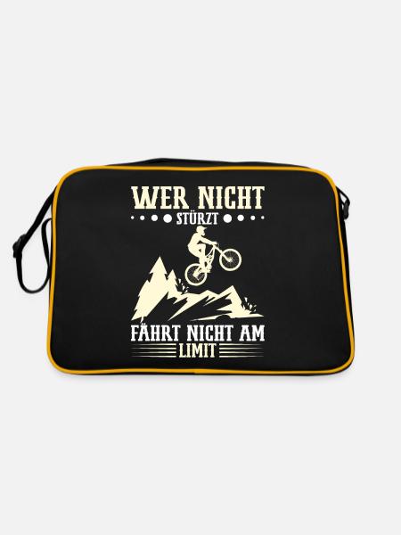 Bike Fahrradfahrer MTB Mountainbike Radfahrer - Retro Tasche - Schwarz/Gold - Hinten
