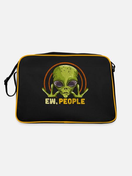 Ew People Ufo Alien Gift - Retro Tasche - Schwarz/Gold - Hinten