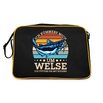Wels Angeln Norwegen Angelköder Fischerboot - Retro Tasche - Schwarz/Gold - Hinten