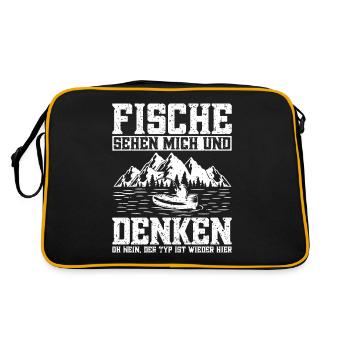Fischen Angelrute Angelköder Fischerboot Angler - Retro Tasche - Schwarz/Gold - Hinten