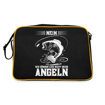 Angelköder Fischerboot Angeln Angler Angelurlaub - Retro Tasche - Schwarz/Gold - Hinten