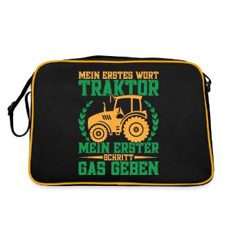 Traktor fahren Hühnerbauer Traktorfahrer - Retro Tasche - Schwarz/Gold - Hinten
