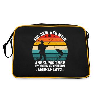 Angelurlaub Angeln Fischen Angelköder Angelrute - Retro Tasche - Schwarz/Gold - Hinten