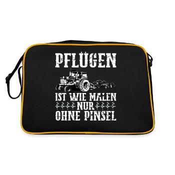 Traktorfahrer Landwirt Hühnerbauer Trecker - Retro Tasche - Schwarz/Gold - Hinten