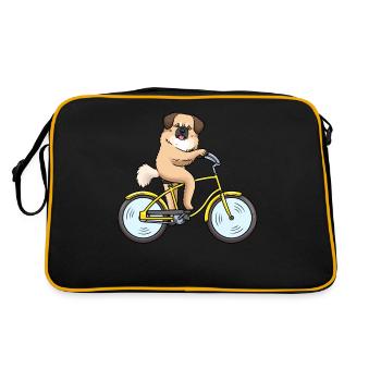 Tibet-Spaniel Hund Auf Einem Fahrrad Fahrradfahren - Retro Tasche - Schwarz/Gold - Hinten