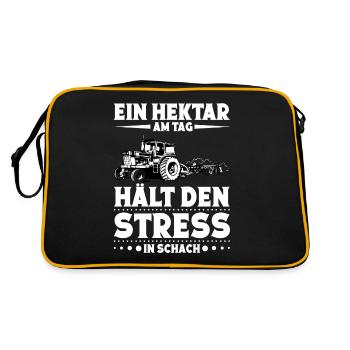 Hektar Landwirt Hühnerbauer Traktorfahrer - Retro Tasche - Schwarz/Gold - Hinten