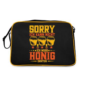 Biene Honigwabe Bienenstamm Bienenstock - Retro Tasche - Schwarz/Gold - Hinten