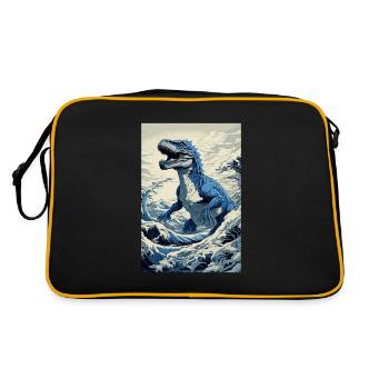 Dinosaurier Hokusai Japanische Kunst Humor Kanagawa - Retro Tasche - Schwarz/Gold - Hinten