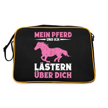 Pferdebesitzer Reiten Reiterhof Pferdeliebhaber - Retro Tasche - Schwarz/Gold - Hinten