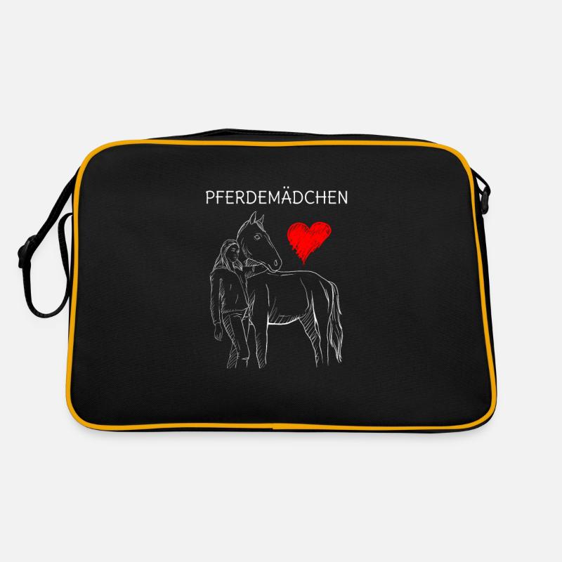 Pferdemädchen I Reiten Haflinger Pferdehof - Retro Tasche - Schwarz/Gold