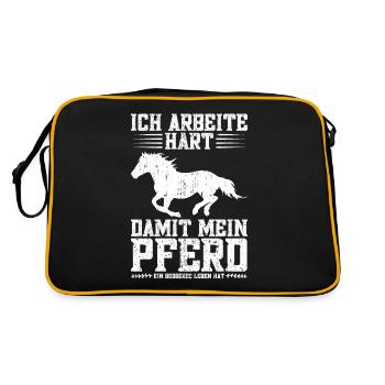 Pferdeliebhaber Reiten Pferde Reiterhof Stall - Retro Tasche - Schwarz/Gold - Hinten