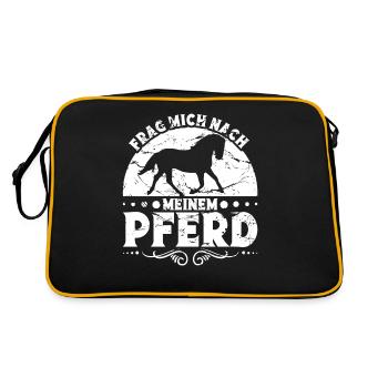 Reiterhof Pferdeliebhaber Reiten Pferdebesitzer - Retro Tasche - Schwarz/Gold - Hinten