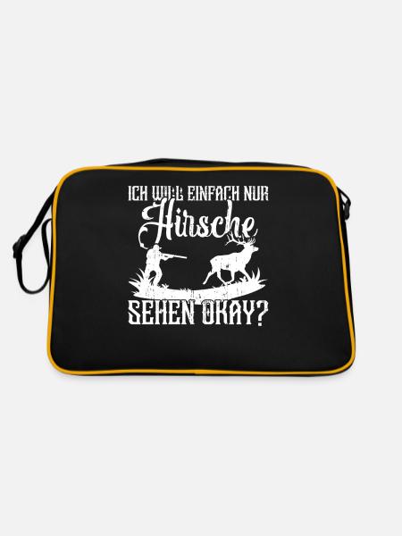 Hirschjäger Kostüm Hirsch Hirschliebhaber Hirsche - Retro Tasche - Schwarz/Gold - Hinten