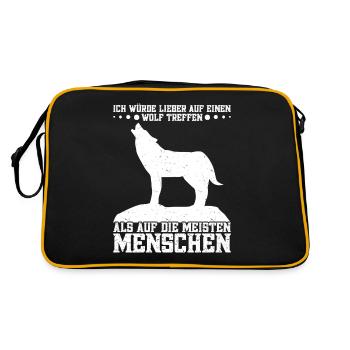 Wolfliebhaber Wolf Spruch Wolffan - Retro Tasche - Schwarz/Gold - Hinten