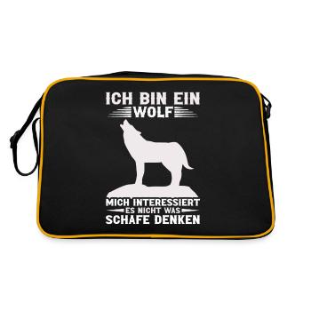 Wolf Wolfrudel Wolffan Wolf Spruch Wolfliebhaber - Retro Tasche - Schwarz/Gold - Hinten