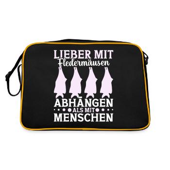 Fledermaus Fledermäuse Fledermausliebhaber - Retro Tasche - Schwarz/Gold - Hinten