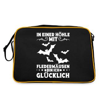 Fledermausfan Kostüm Fledermauszüchter Fledermaus - Retro Tasche - Schwarz/Gold - Hinten