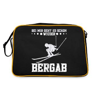 Skifahrer Skipiste Wintersportler Berge Schnee - Retro Tasche - Schwarz/Gold - Hinten