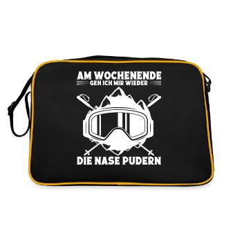Wintersportler Skifahren Skipiste Skifahrer - Retro Tasche - Schwarz/Gold - Hinten