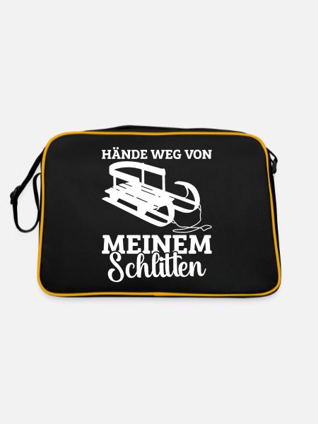 Schlitten Wintersport Rodel Rodler Schlittenfahrer - Retro Tasche - Schwarz/Gold - Hinten
