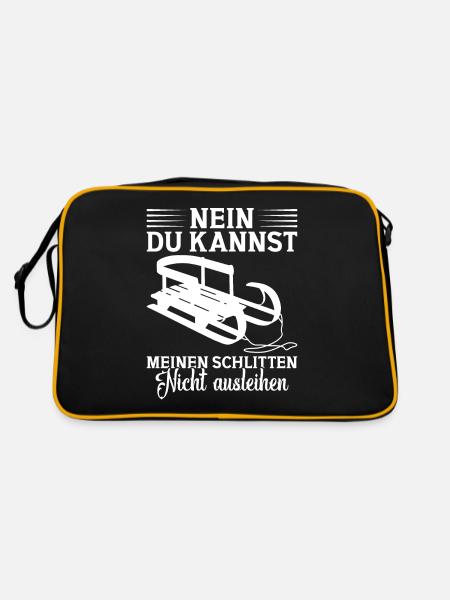 Rodeln Schlittenfahrer Rodler Rodel - Retro Tasche - Schwarz/Gold - Hinten