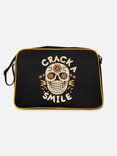 Skulls Crack A Smile Totenkopf Skull - Retro Tasche - Schwarz/Gold - Hinten