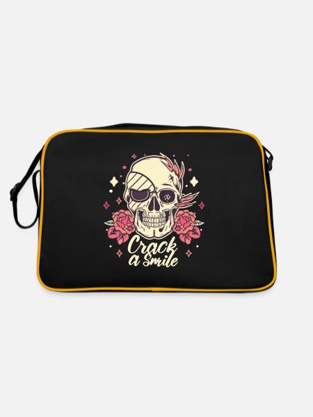 Skulls Crack A Smile Totenkopf Skull - Retro Tasche - Schwarz/Gold - Hinten