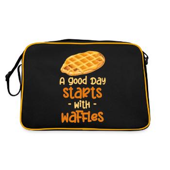 Ein Guter Tag Beginnt Mit Waffeln Und Bequemen - Retro Tasche - Schwarz/Gold - Hinten