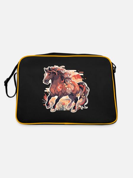 Cheval chevaux jument Folen équitation cavalier cadeau - Sac Retro - noir/or - Dos