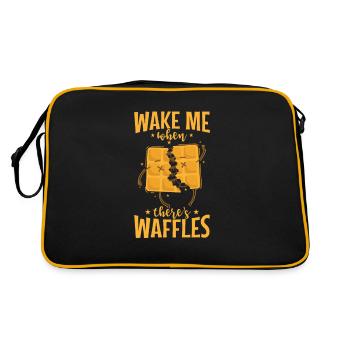 Wake me when there's Waffles leckeres Gebäck - Retro Tasche - Schwarz/Gold - Hinten
