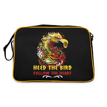 "Pay attention to the bird, follow the heart" - Retro Bag - black/gold - Back