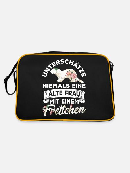 Unterschätze niemals eine alte Frau mit Frettchen - Retro Tasche - Schwarz/Gold - Hinten