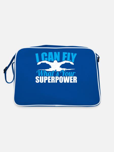 Schwimmer Ich kann fliegen Was ist deine - Retro Tasche - Blau/Weiß - Hinten