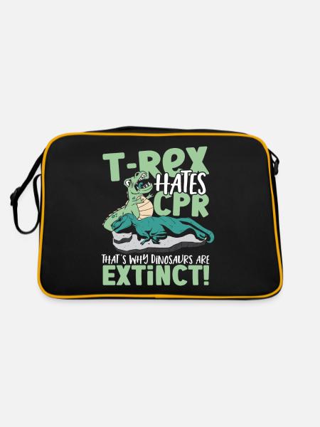 T-Rex Hates CPR That's Why Dinosaurs Are Extinct! - Retro Bag - black/gold - Back