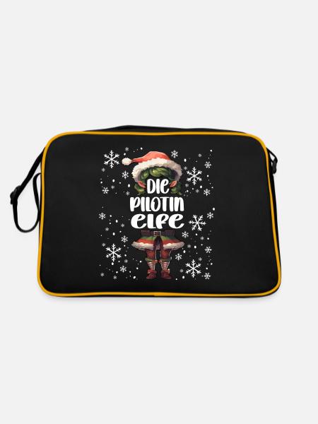 Weihnachtsoutfit Pilotin Wichtel - Retro Tasche - Schwarz/Gold - Hinten