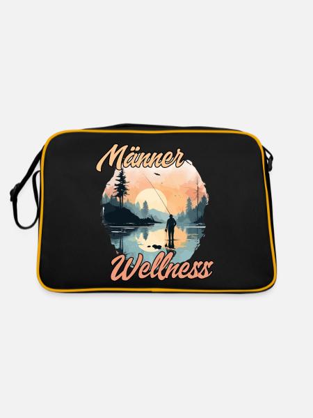 Männer Angel Shirt Fliegenfischen Männer Wellness - Retro Tasche - Schwarz/Gold - Hinten