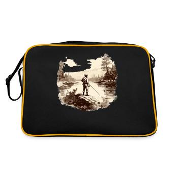 Forellenfischer Fliegenfischen Sportangler Angeln - Retro Tasche - Schwarz/Gold - Hinten