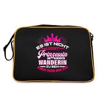 Gebirge Wanderin Lustiges Geschenk Wandern - Retro Tasche - Schwarz/Gold - Hinten